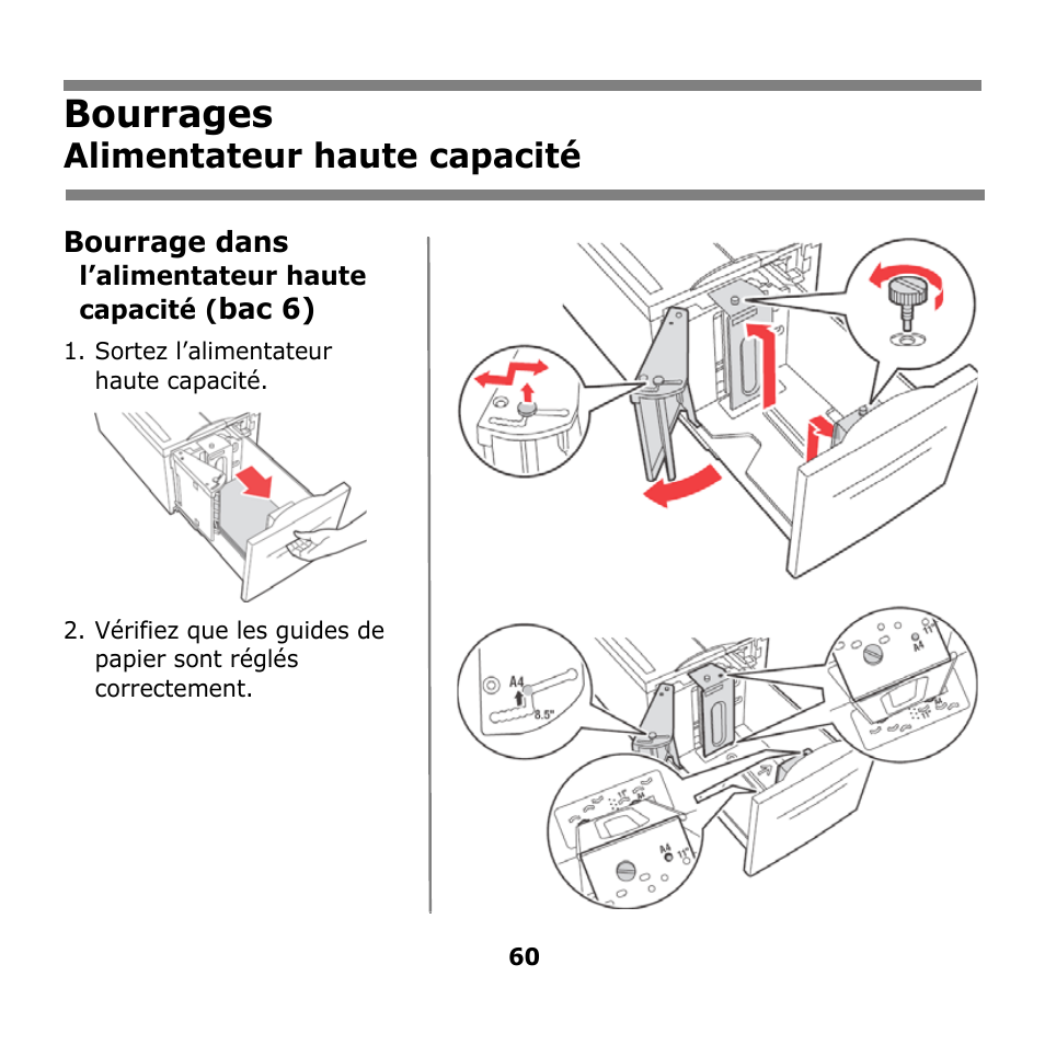 Alimentateur haute capacité, Bourrages | Oki B930n User Manual | Page 60 / 155