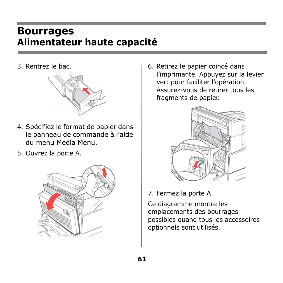 Bourrages, Alimentateur haute capacité | Oki B930n User Manual | Page 61 / 155