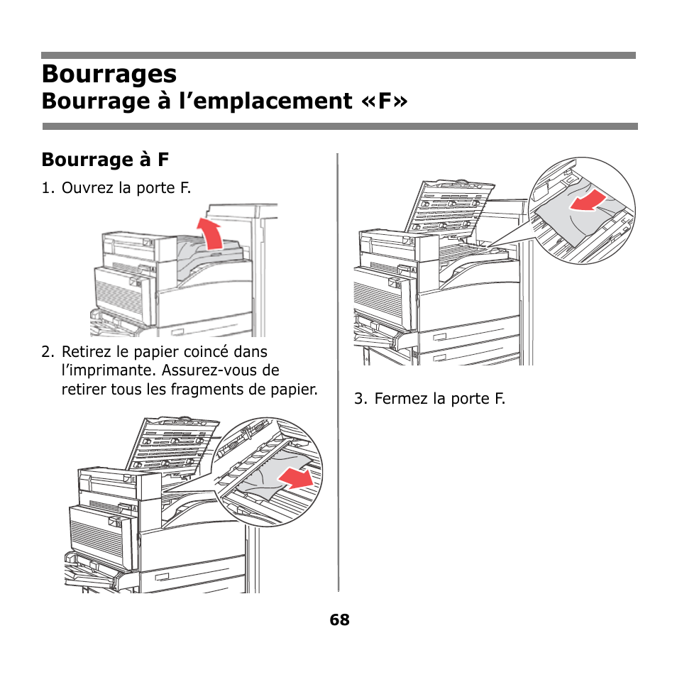 Bourrages, Bourrage à l’emplacement «f | Oki B930n User Manual | Page 68 / 155