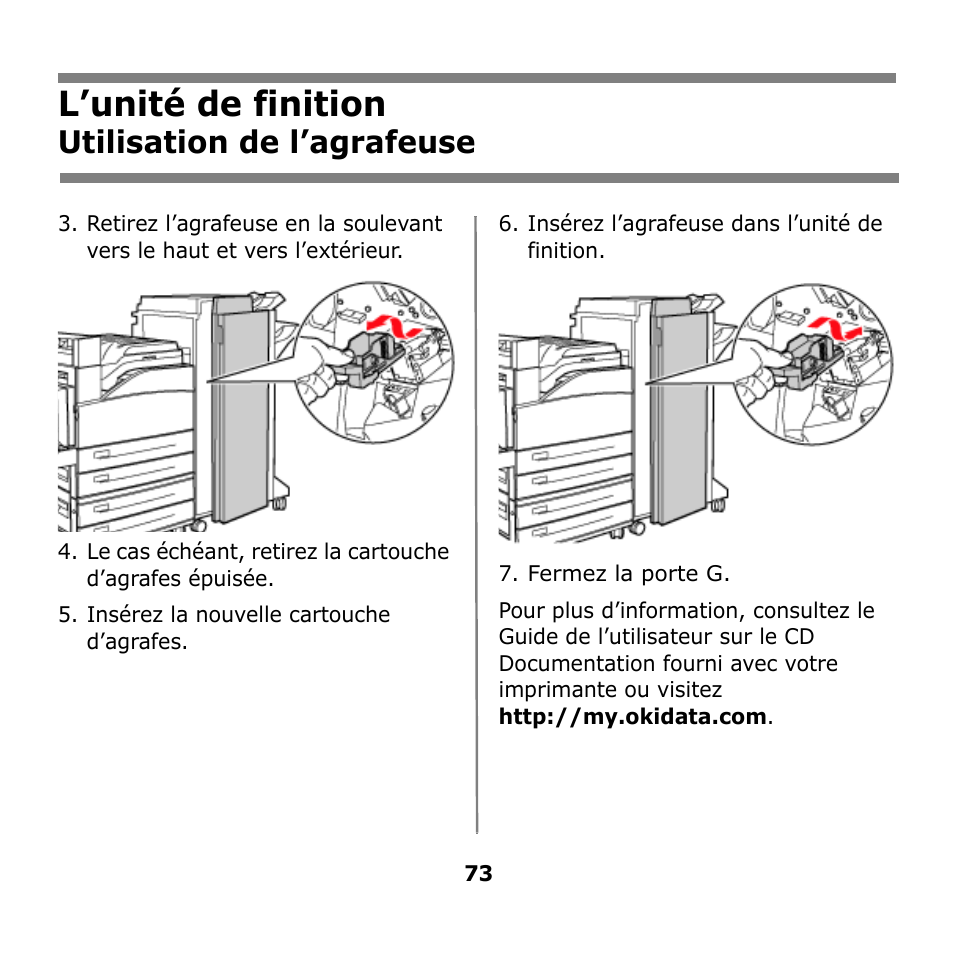 L’unité de finition, Utilisation de l’agrafeuse | Oki B930n User Manual | Page 73 / 155
