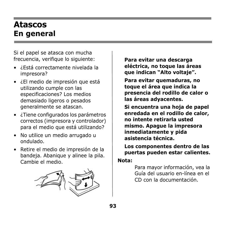Atascos, En general | Oki B930n User Manual | Page 93 / 155