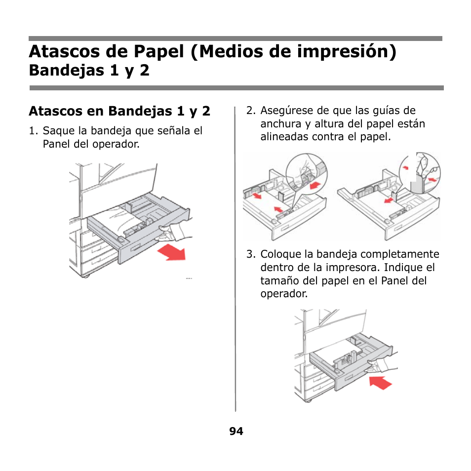 Bandejas 1 y 2, Atascos de papel (medios de impresión) | Oki B930n User Manual | Page 94 / 155