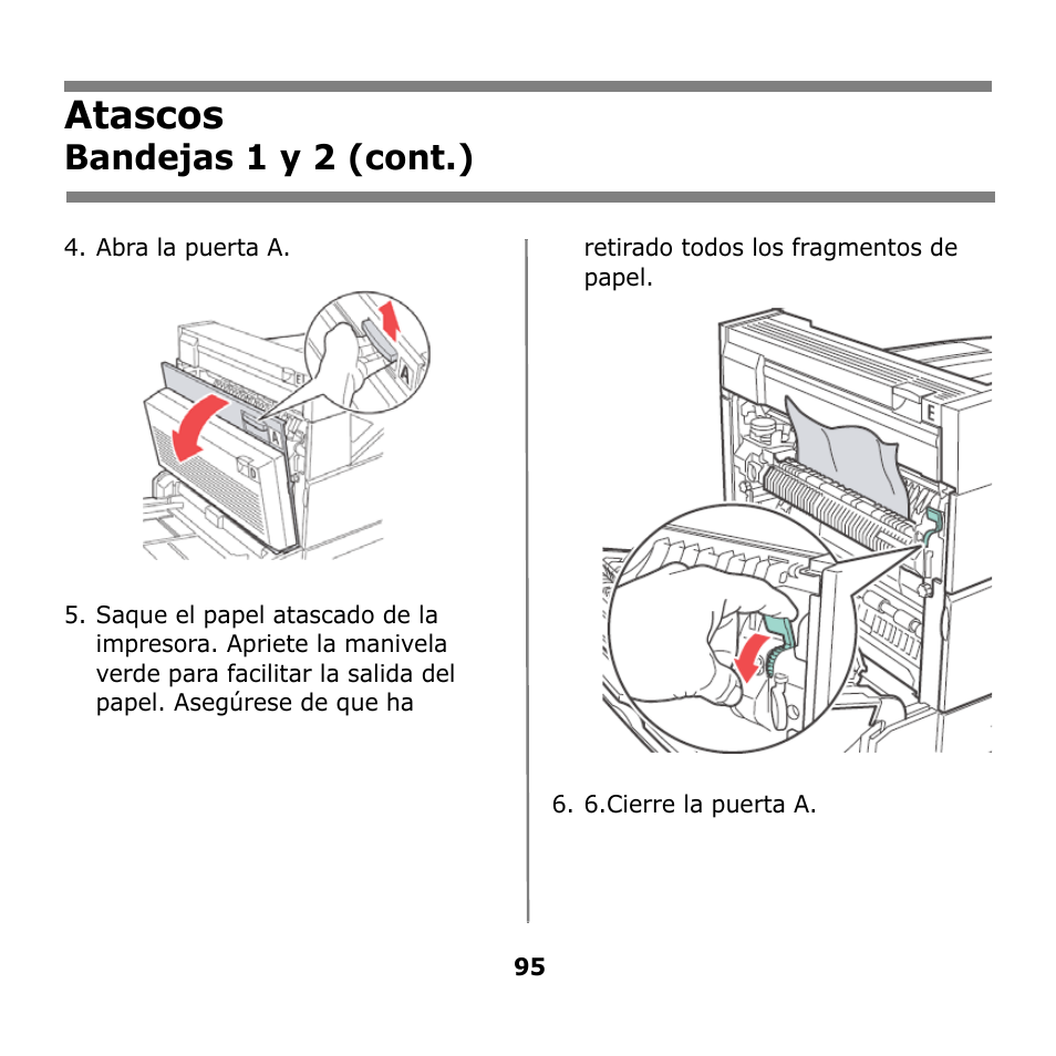 Atascos, Bandejas 1 y 2 (cont.) | Oki B930n User Manual | Page 95 / 155
