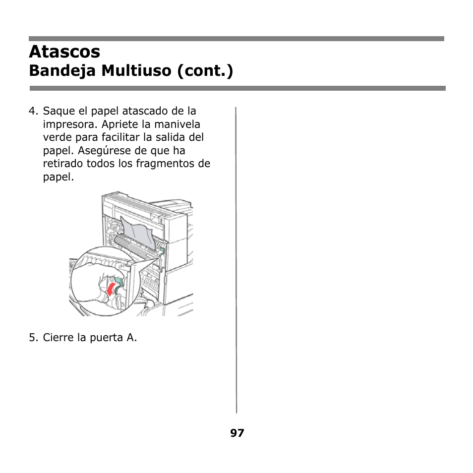 Atascos, Bandeja multiuso (cont.) | Oki B930n User Manual | Page 97 / 155