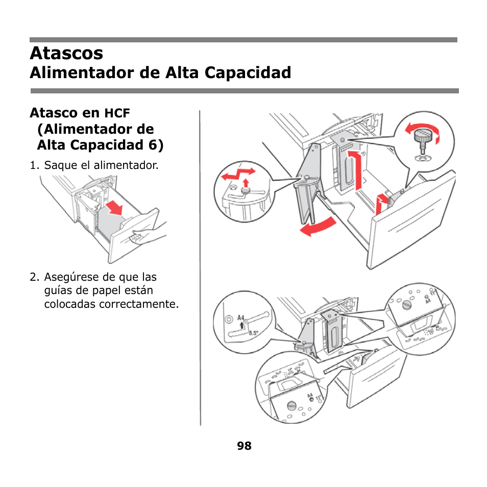 Alimentador de alta capacidad, Atascos | Oki B930n User Manual | Page 98 / 155