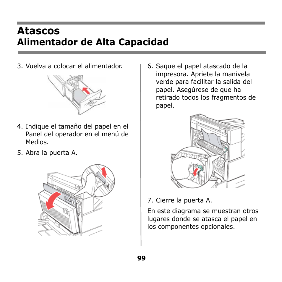 Atascos, Alimentador de alta capacidad | Oki B930n User Manual | Page 99 / 155
