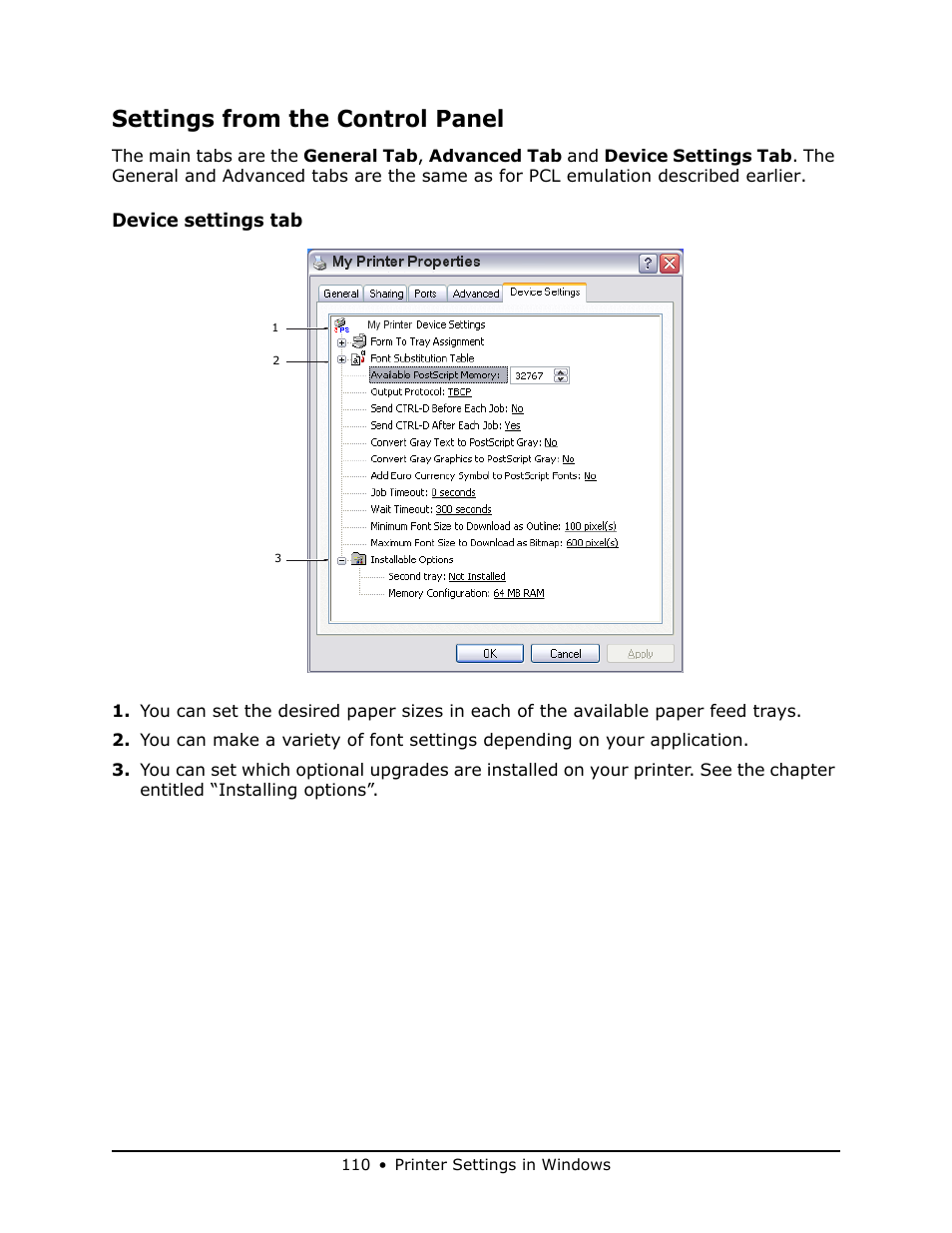 Settings from the control panel | Oki MB 460 User Manual | Page 110 / 179