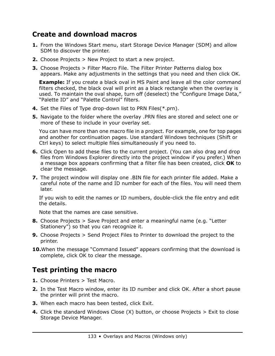 Create and download macros, Test printing the macro | Oki MB 460 User Manual | Page 133 / 179