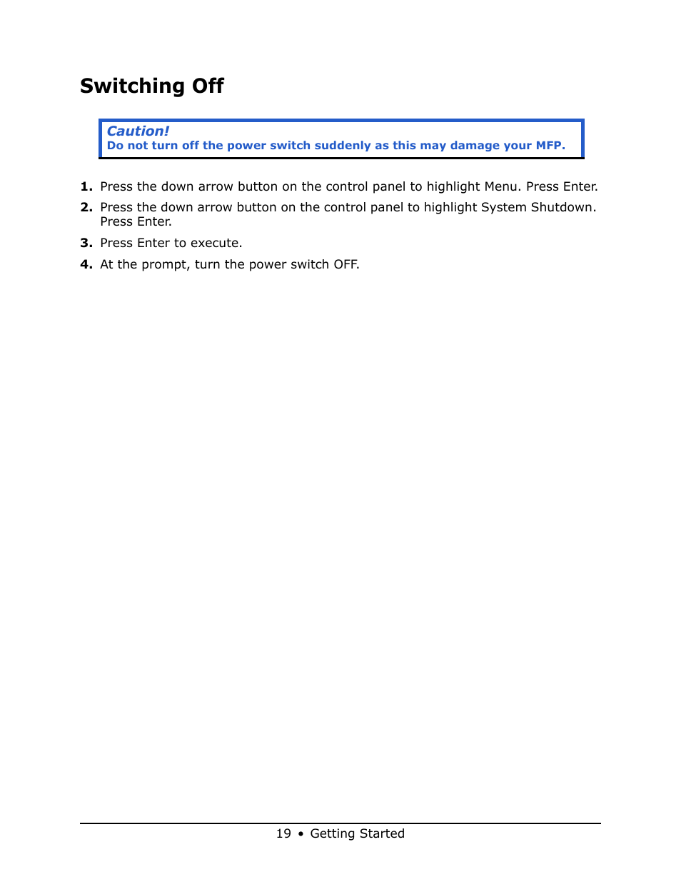 Switching off | Oki MB 460 User Manual | Page 19 / 179