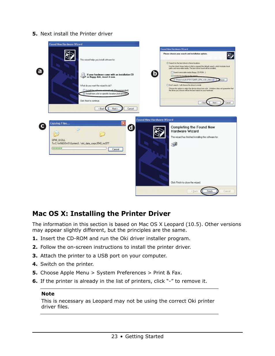 Mac os x: installing the printer driver | Oki MB 460 User Manual | Page 23 / 179