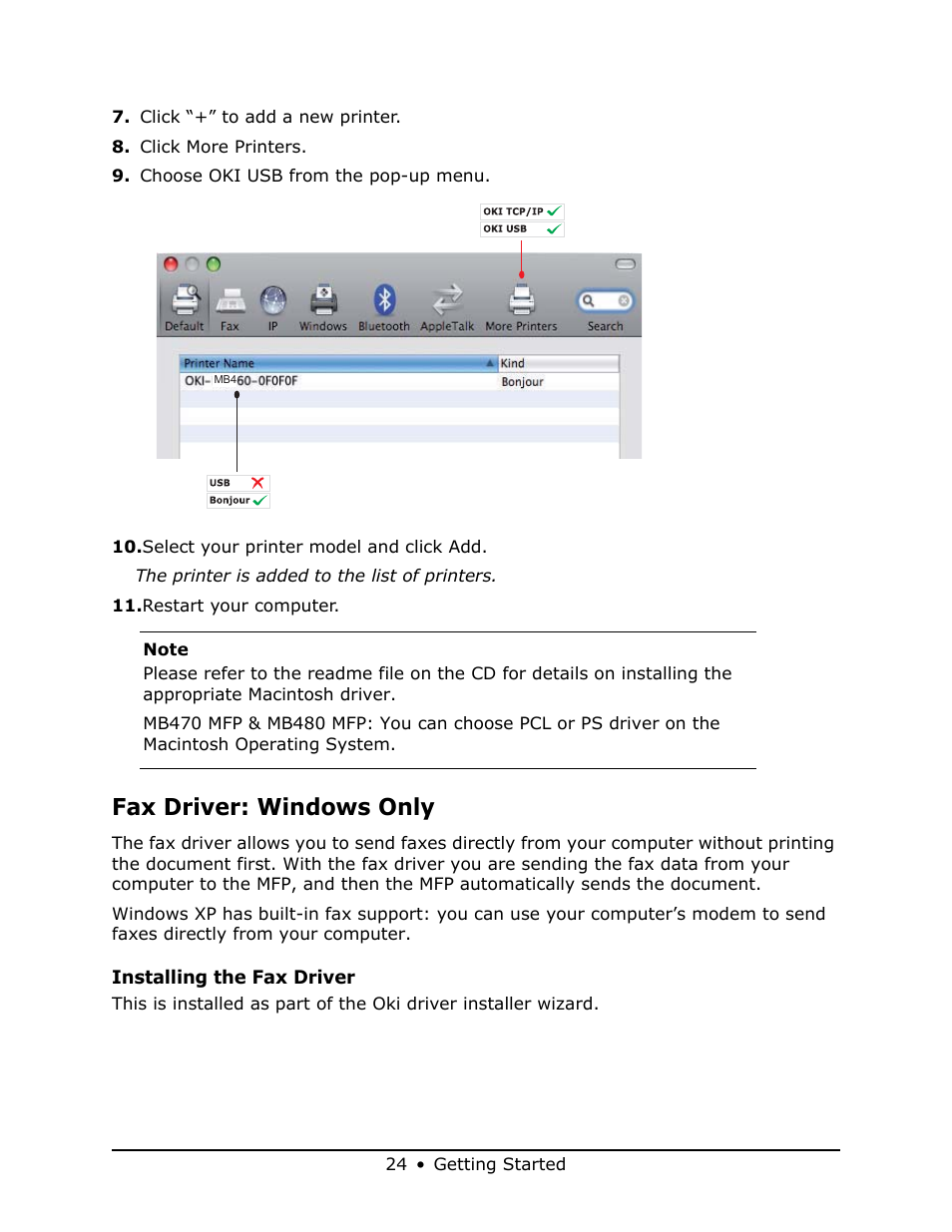 Fax driver: windows only | Oki MB 460 User Manual | Page 24 / 179