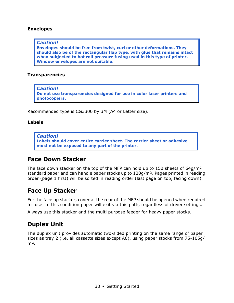 Face down stacker, Face up stacker, Duplex unit | Oki MB 460 User Manual | Page 30 / 179