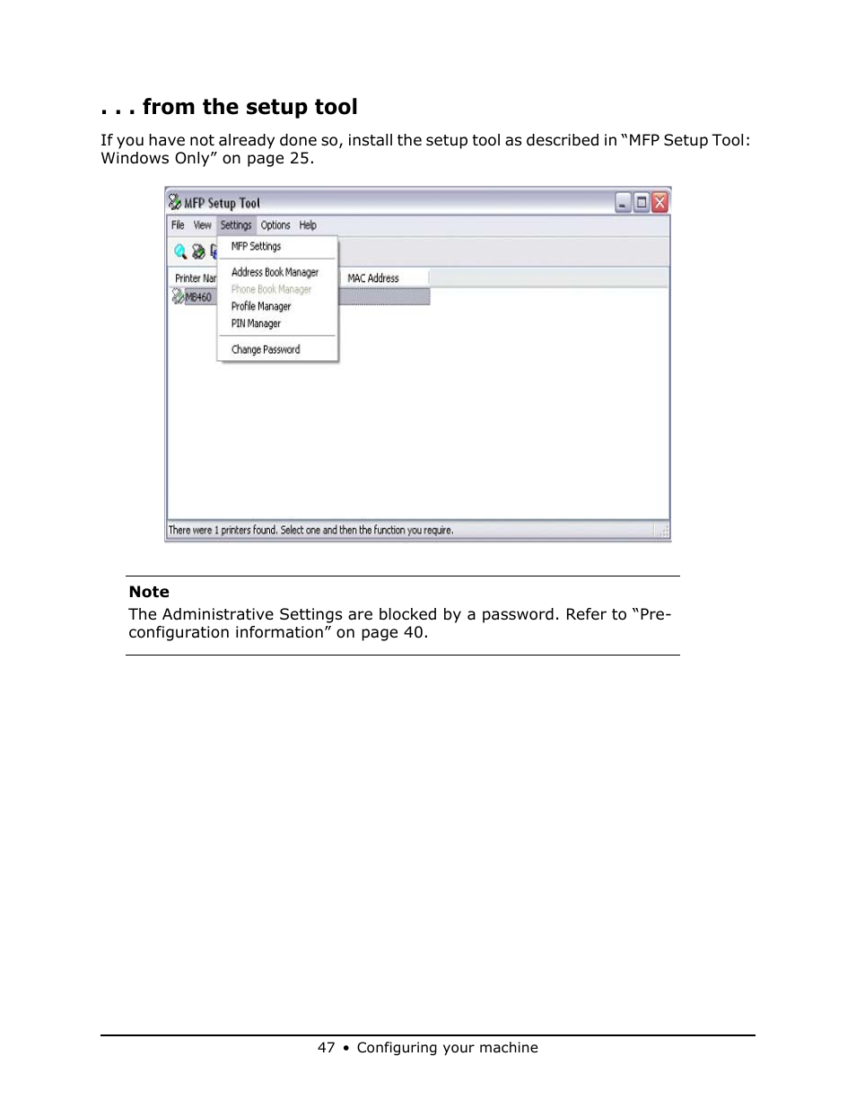 From the setup tool | Oki MB 460 User Manual | Page 47 / 179