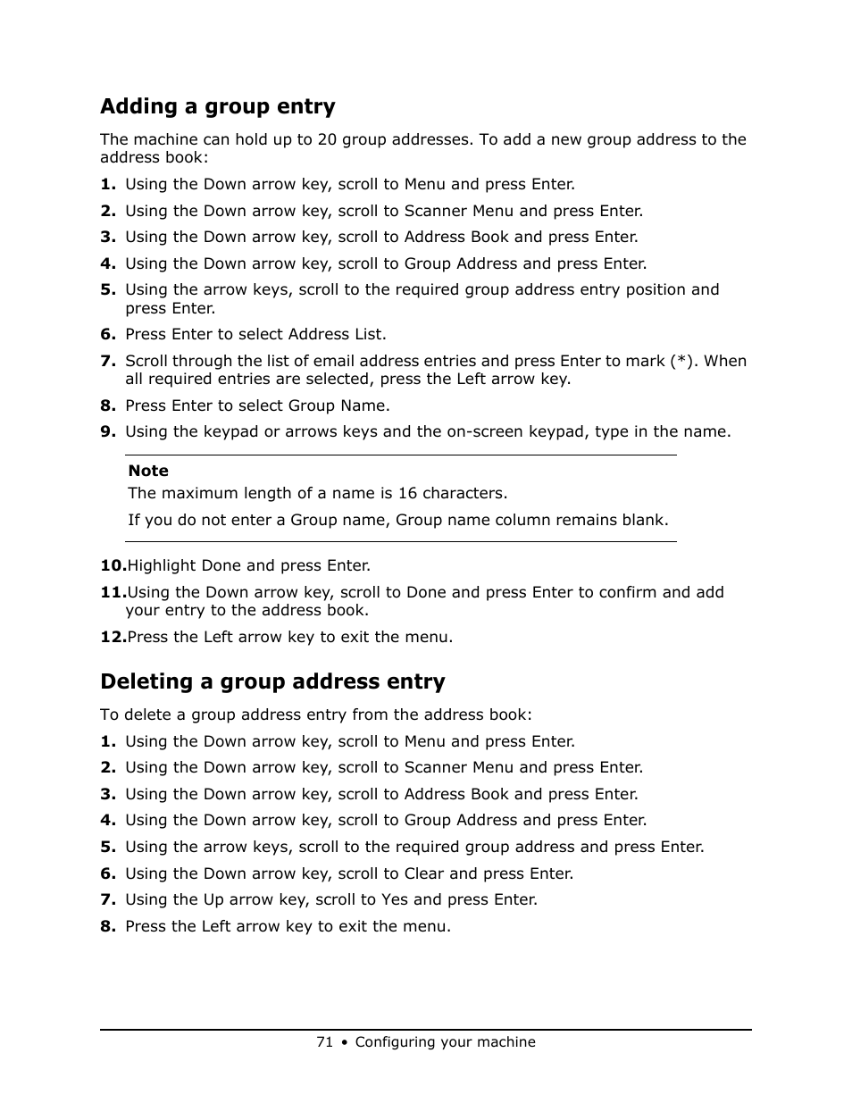 Adding a group entry, Deleting a group address entry | Oki MB 460 User Manual | Page 71 / 179