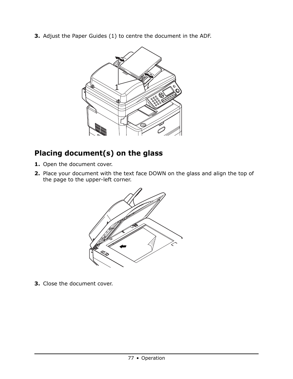 Placing document(s) on the glass | Oki MB 460 User Manual | Page 77 / 179