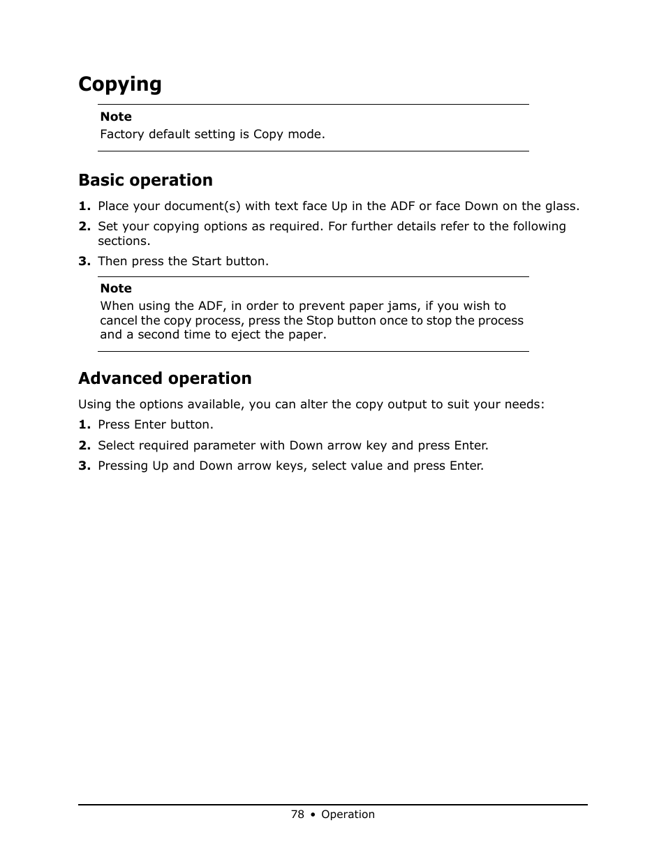 Copying, Basic operation, Advanced operation | Oki MB 460 User Manual | Page 78 / 179