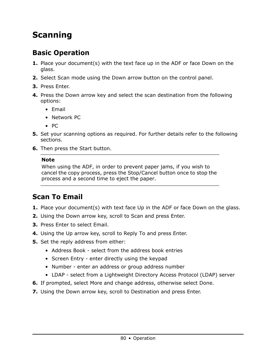 Scanning, Basic operation, Scan to email | Oki MB 460 User Manual | Page 80 / 179