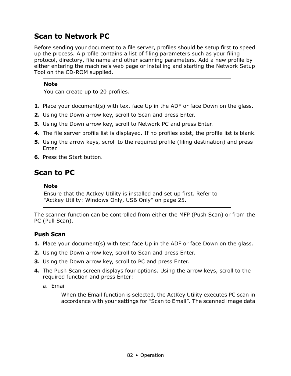 Scan to network pc, Scan to pc | Oki MB 460 User Manual | Page 82 / 179