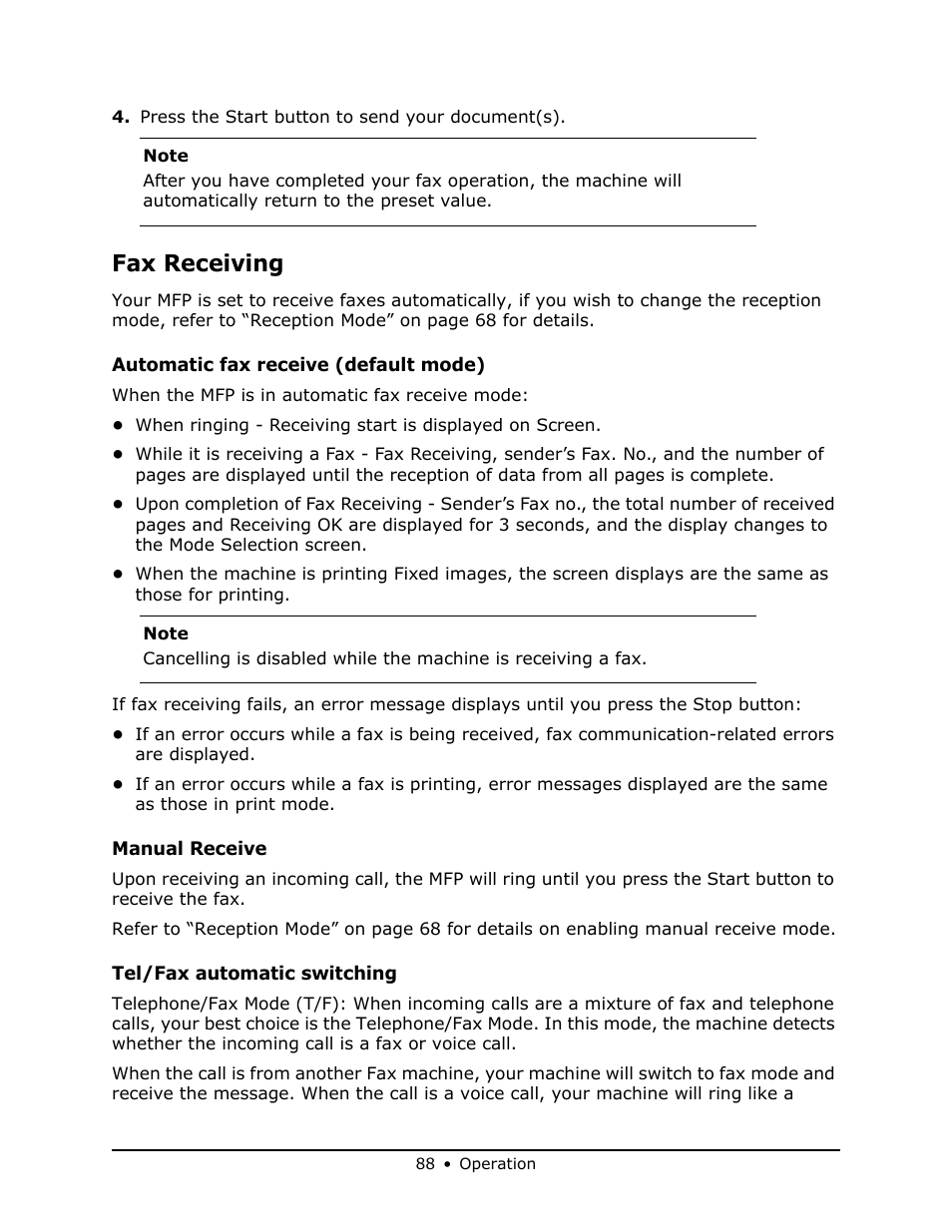 Fax receiving | Oki MB 460 User Manual | Page 88 / 179