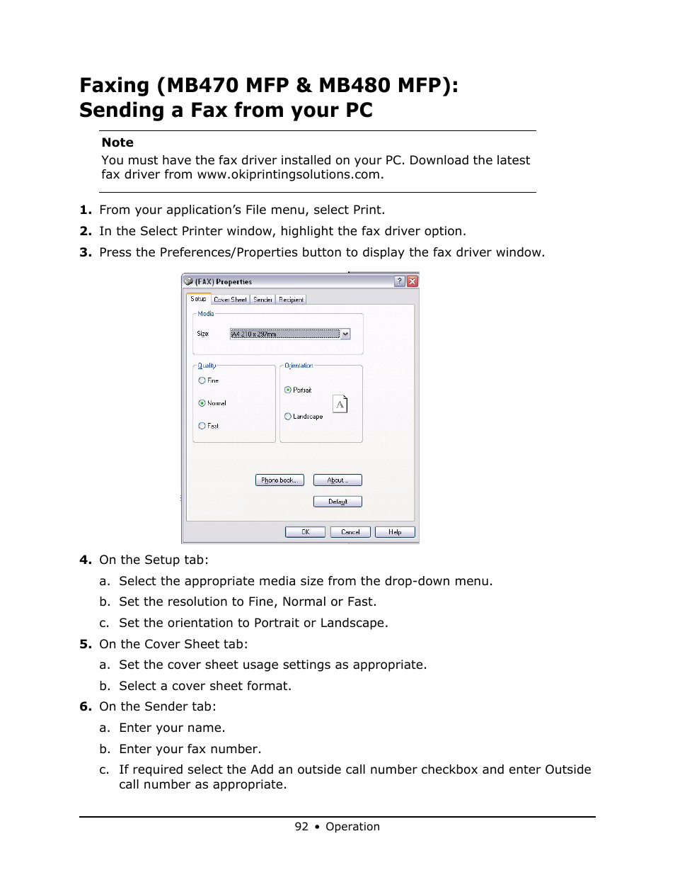 Faxing (mb470 mfp & mb480 mfp), Sending a fax from your pc | Oki MB 460 User Manual | Page 92 / 179