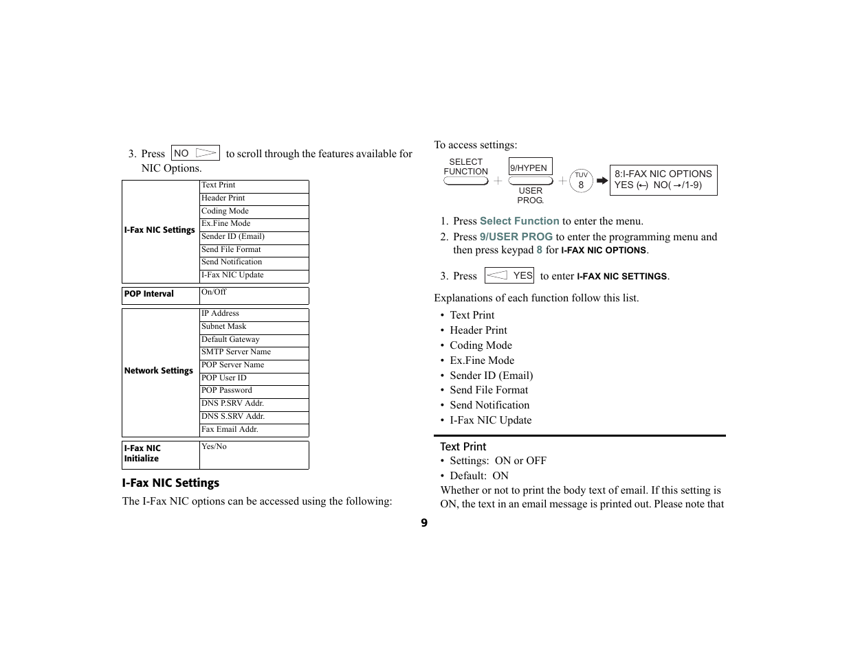 I-fax nic settings, Text print, Text print 9 | Oki 4580 User Manual | Page 12 / 29