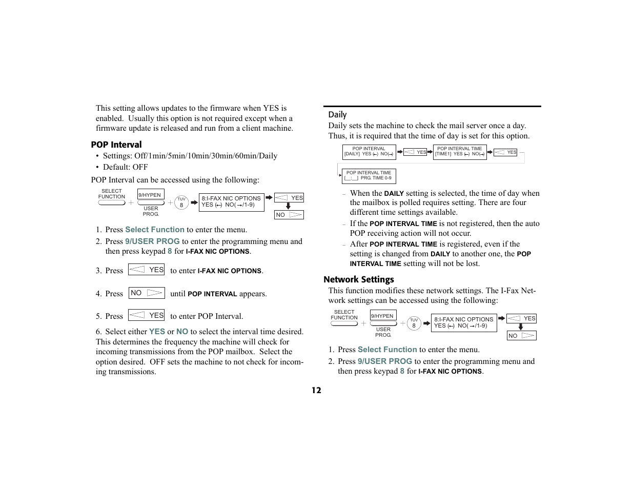 Pop interval, Daily, Network settings | Daily 12 | Oki 4580 User Manual | Page 15 / 29