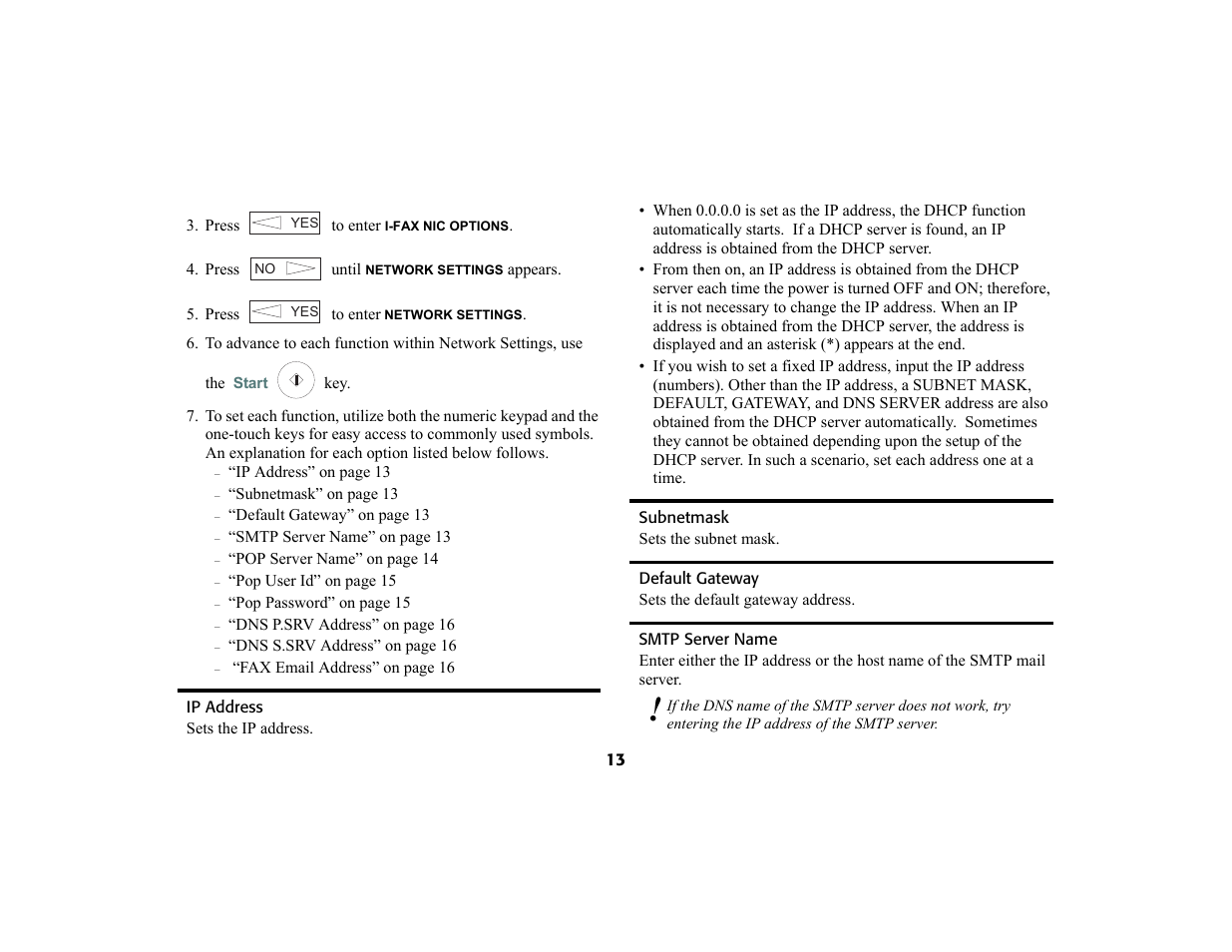 Ip address, Subnetmask, Default gateway | Smtp server name, Ip address 13, Subnetmask 13, Default gateway 13, Smtp server name 13 | Oki 4580 User Manual | Page 16 / 29