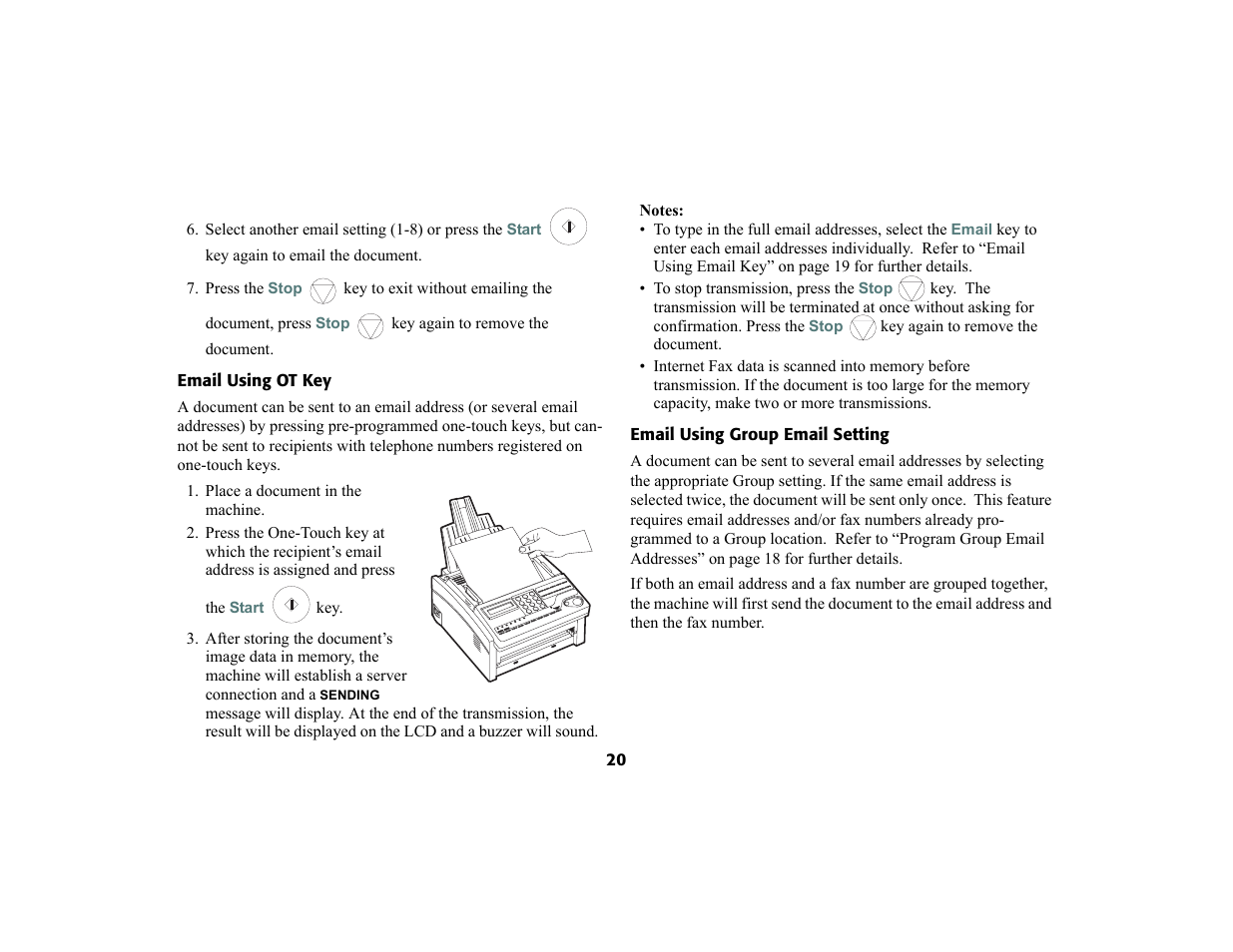 Email using ot key, Email using group email setting, Email using ot key email using group email setting | Oki 4580 User Manual | Page 23 / 29