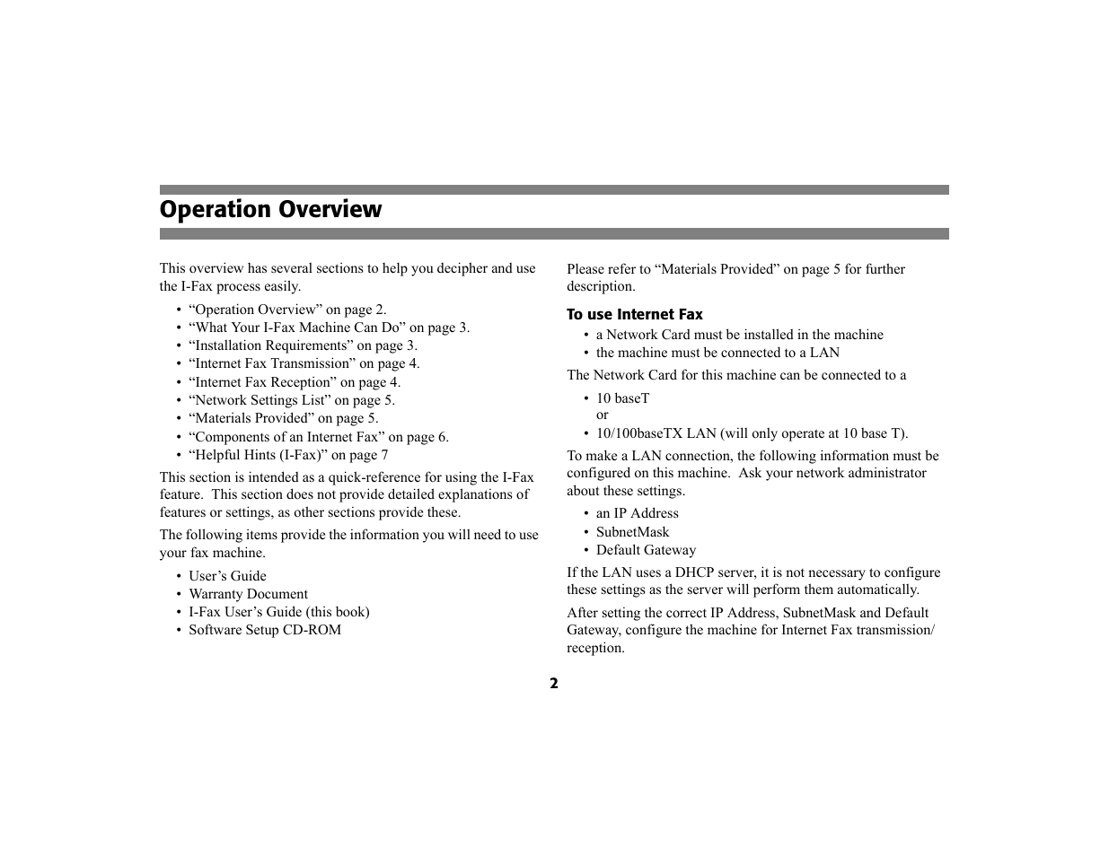 Operation overview, To use internet fax | Oki 4580 User Manual | Page 5 / 29