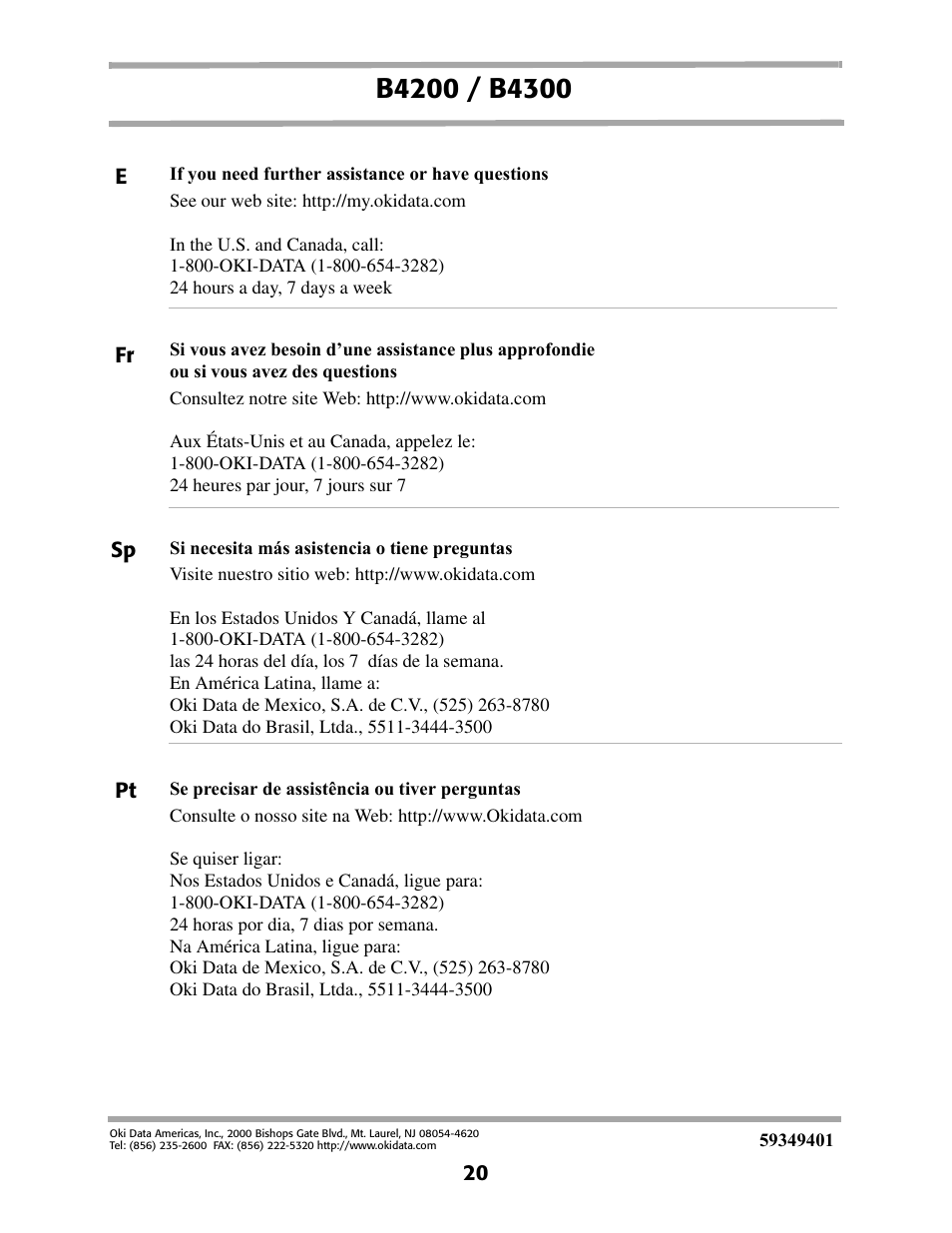Oki B 4200 User Manual | Page 20 / 20