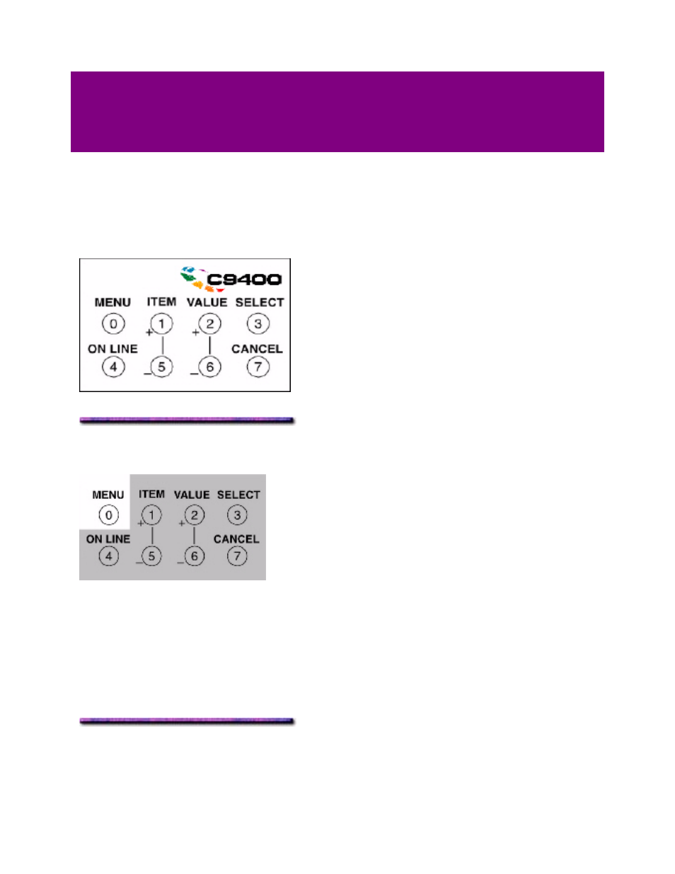 Control panel description & walk-up functions, Description, Control panel buttons | Menu button, On line button, Menu button on line button | Oki C 9400 User Manual | Page 103 / 453