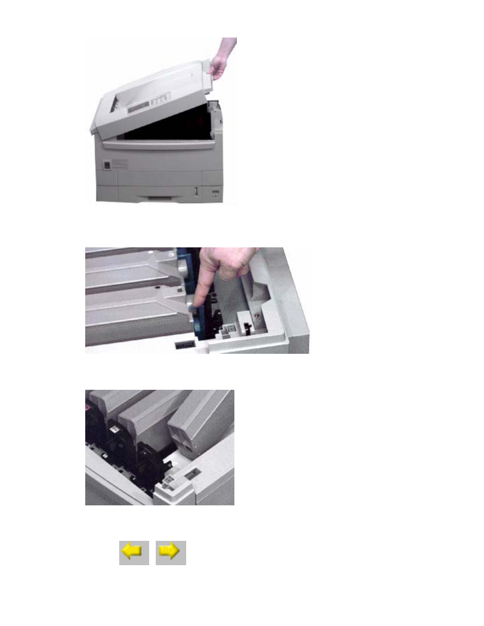 Maintenance, Toner cartridges, Replacing the toner cartridges | Back, Front, Back front | Oki C 9400 User Manual | Page 307 / 453