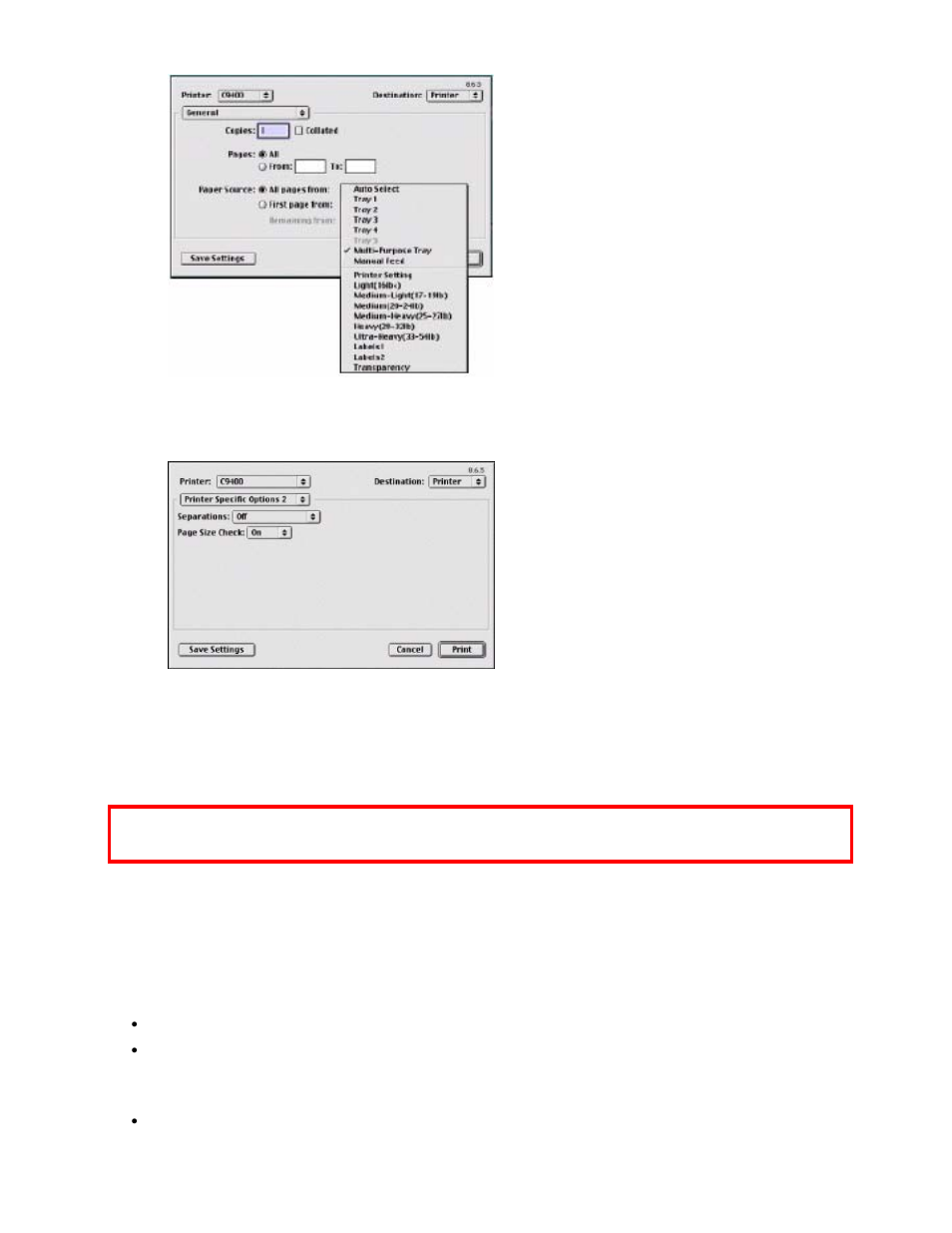 Thick paper (index, cards), Recommended thick papers, Letter size | Oki C 9400 User Manual | Page 48 / 453