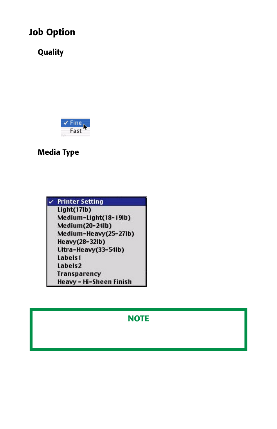 Quality, Media type, Job option | Oki 2426 User Manual | Page 20 / 94