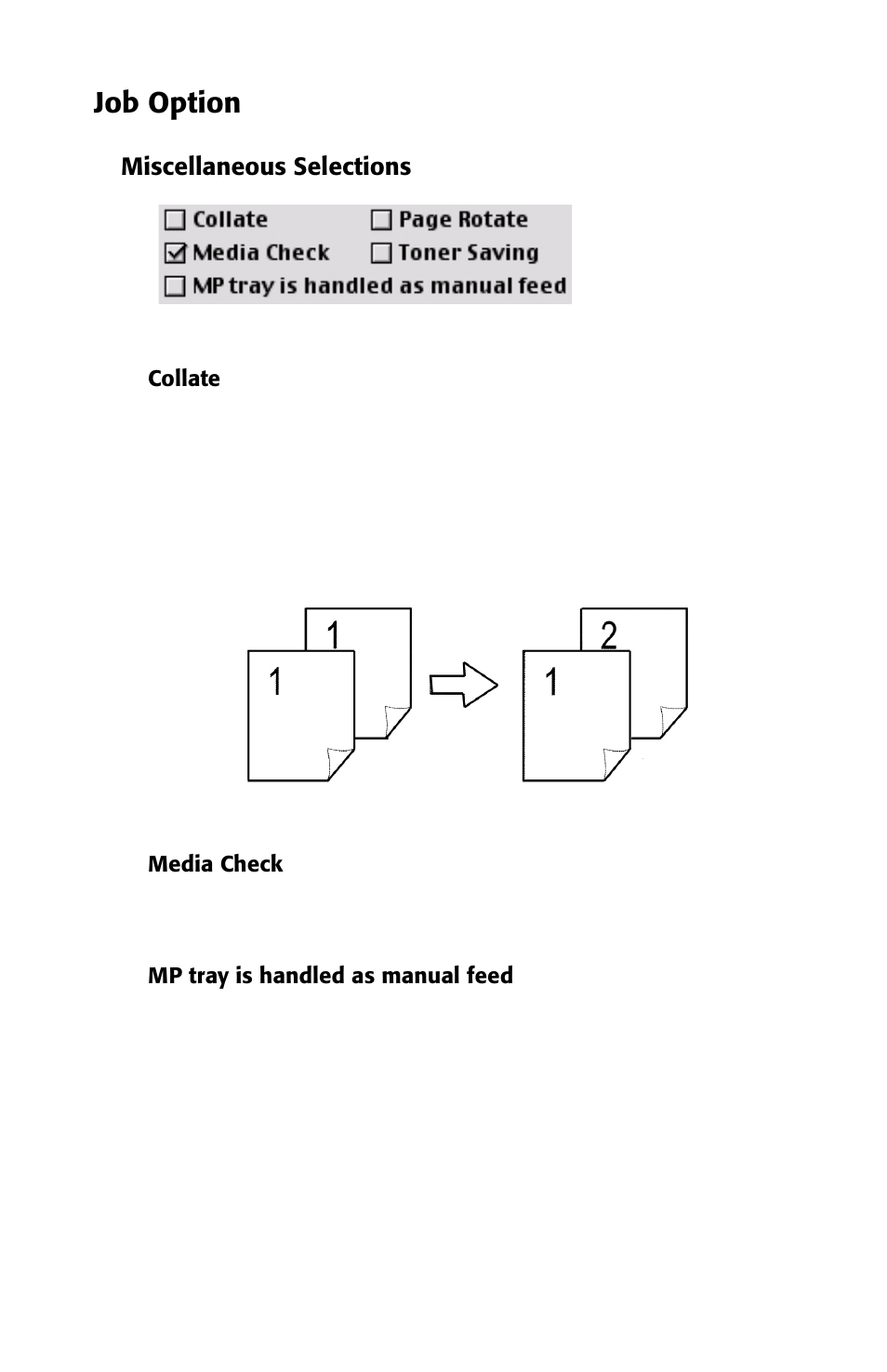 Miscellaneous selections, Job option | Oki 2426 User Manual | Page 21 / 94