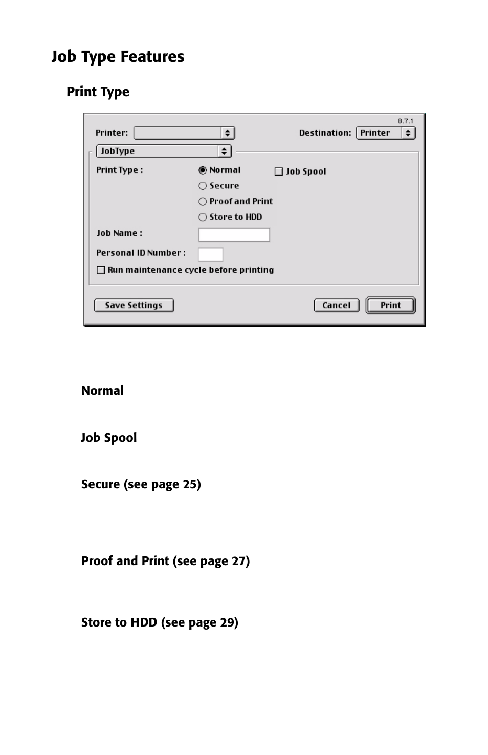 Print type, Job type features | Oki 2426 User Manual | Page 24 / 94