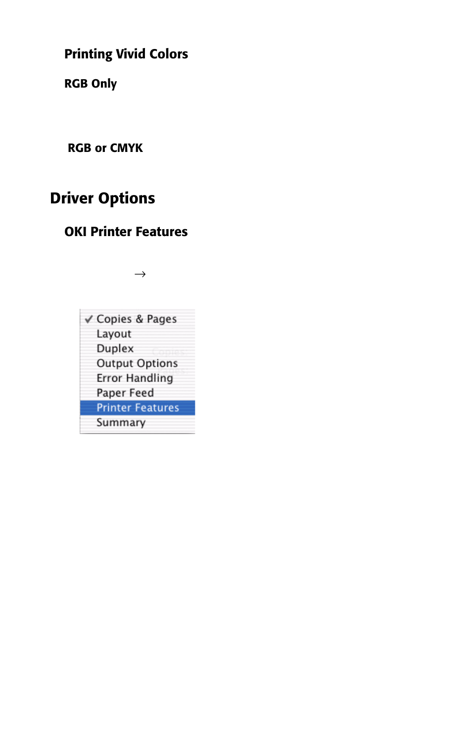 Printing vivid colors, Driver options, Oki printer features | Oki 2426 User Manual | Page 58 / 94