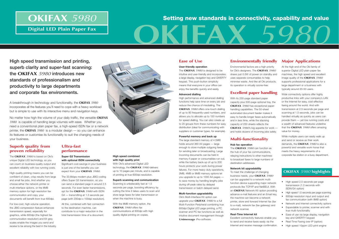 Okifax 5980, Digital led plain paper fax | Oki FAX 5980 User Manual | Page 2 / 2
