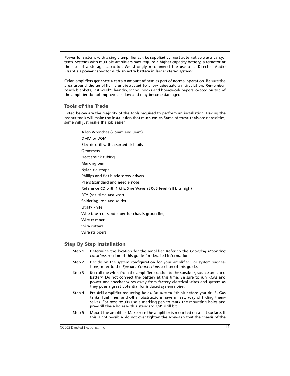 Tools of the trade, Step by step installation | Orion Car Audio 6002 User Manual | Page 12 / 18