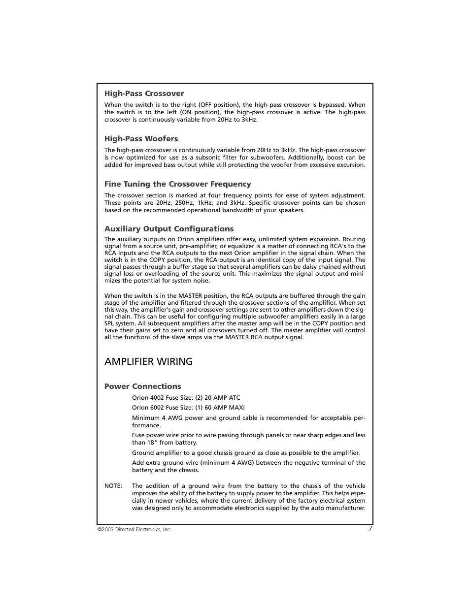 Amplifier wiring | Orion Car Audio 6002 User Manual | Page 8 / 18