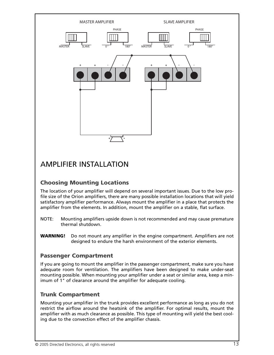 Amplifier installation, Choosing mounting locations, Passenger compartment | Trunk compartment | Orion Car Audio HCCA-D1200 User Manual | Page 14 / 25