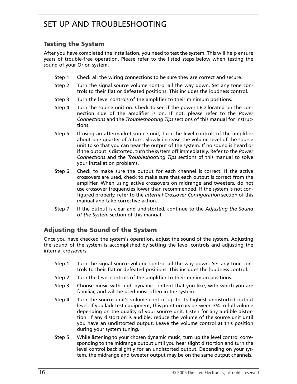 Set up and troubleshooting | Orion Car Audio HCCA-D1200 User Manual | Page 17 / 25