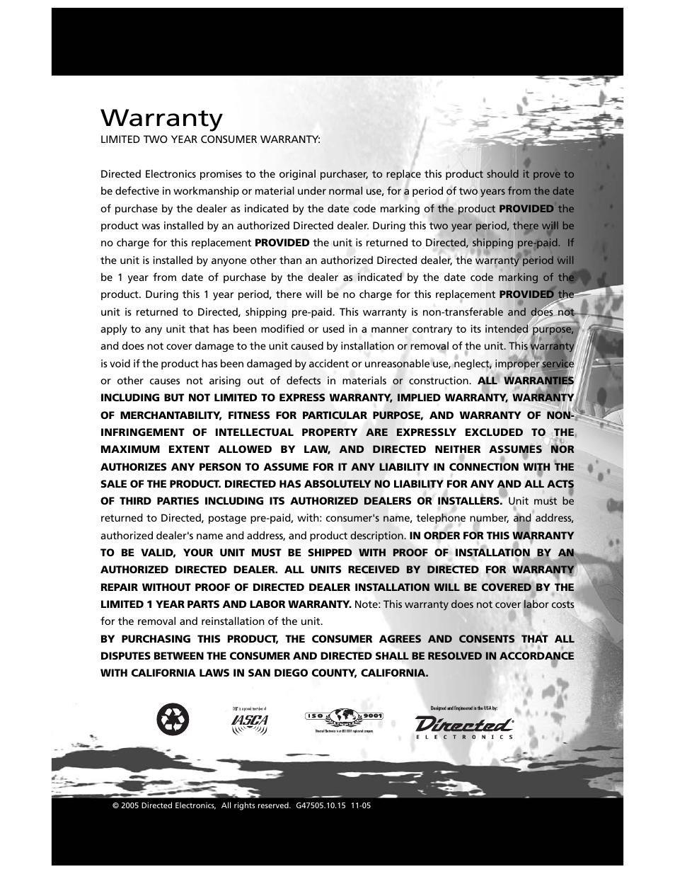 Warranty | Orion Car Audio HCCA-D1200 User Manual | Page 25 / 25