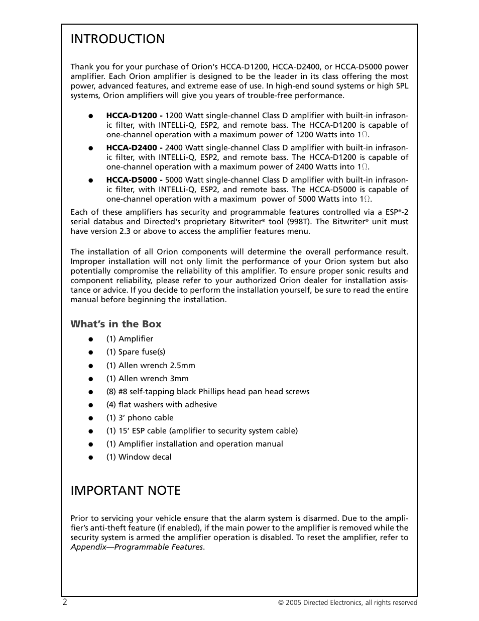 Introduction, What’s in the box | Orion Car Audio HCCA-D1200 User Manual | Page 3 / 25