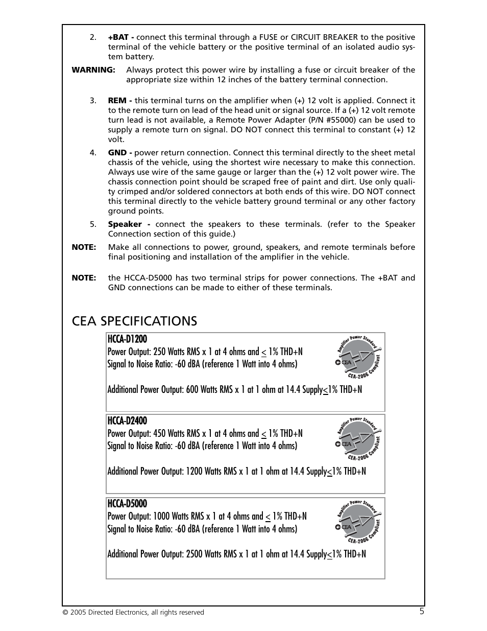 Cea specifications | Orion Car Audio HCCA-D1200 User Manual | Page 6 / 25