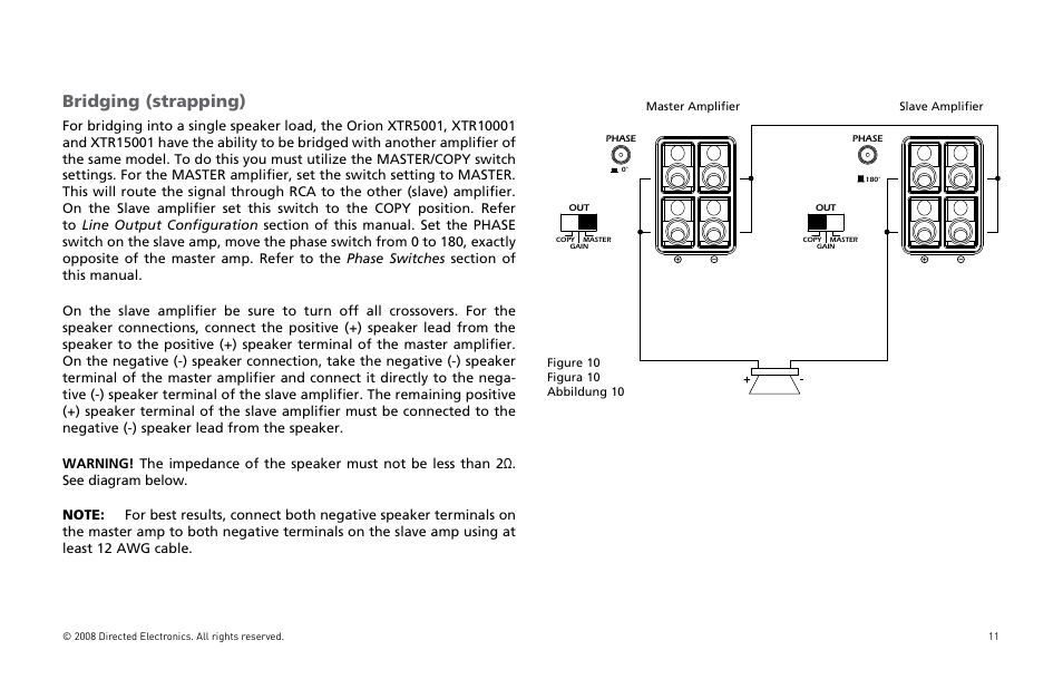 Bridging (strapping) | Orion Car Audio XTR Power Amplifier XTR5001 User Manual | Page 12 / 102