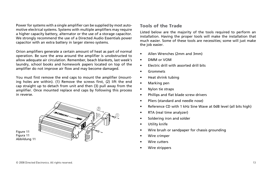 Tools of the trade | Orion Car Audio XTR Power Amplifier XTR5001 User Manual | Page 14 / 102