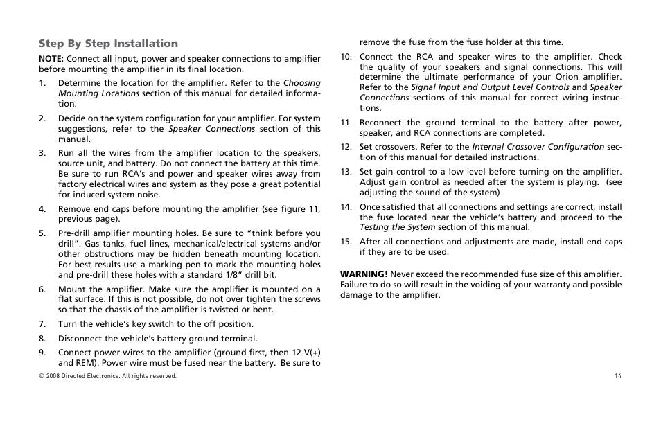 Step by step installation | Orion Car Audio XTR Power Amplifier XTR5001 User Manual | Page 15 / 102