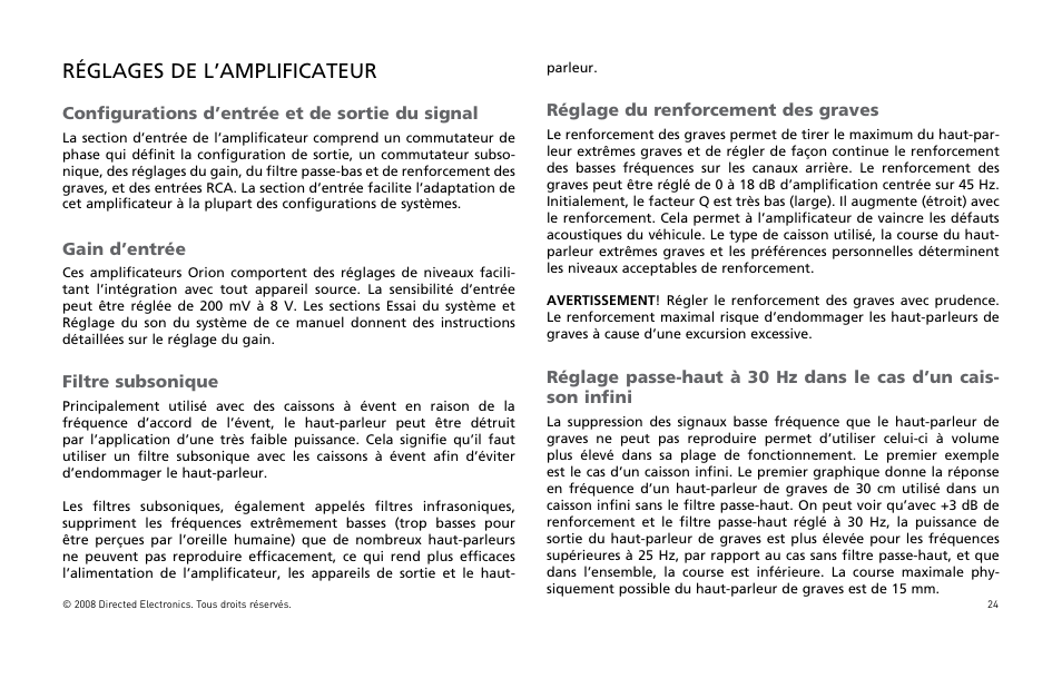 Réglages de l’amplificateur | Orion Car Audio XTR Power Amplifier XTR5001 User Manual | Page 25 / 102