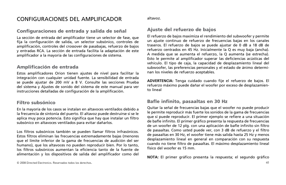 Configuraciones del amplificador | Orion Car Audio XTR Power Amplifier XTR5001 User Manual | Page 41 / 102
